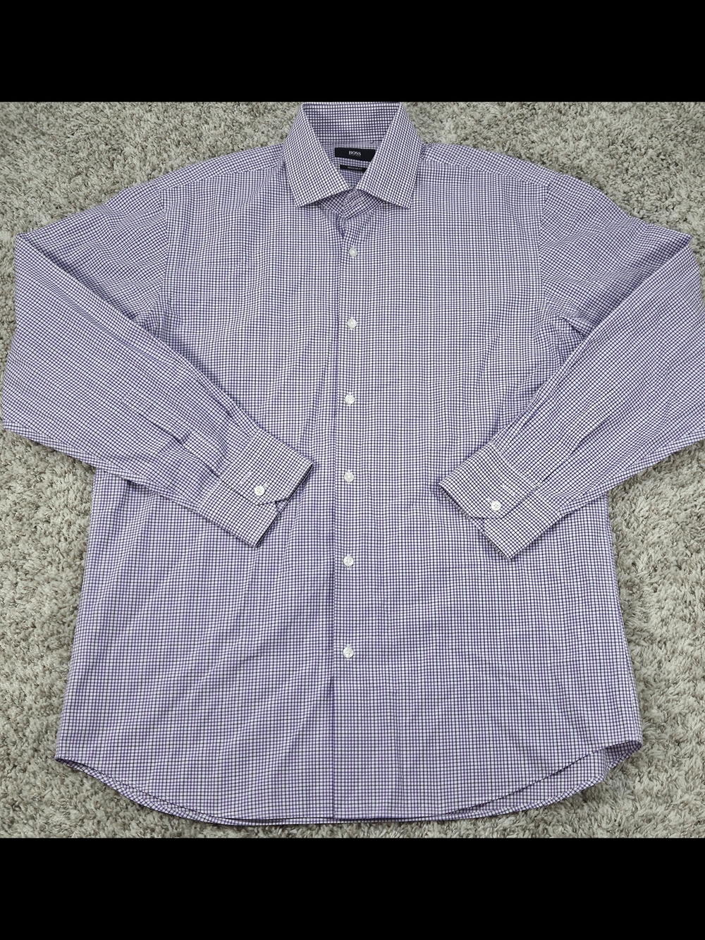 HUGO BOSS Purple Micro Check Dress Shirt - Regular Fit - 16 32/33 - Luxury Busin